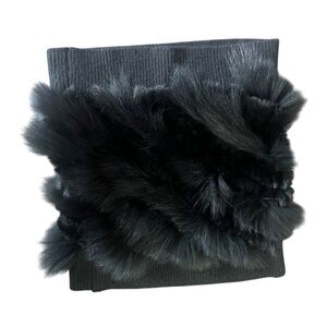 Cashmere Project Black Neck Wrap Infinity Scarf Fox Rabbit Fur One Size